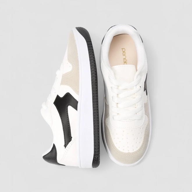Tênis Casual Feminino Penélope Recorte Camurça Branco