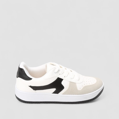 Tênis Casual Feminino Penélope Recorte Camurça Branco