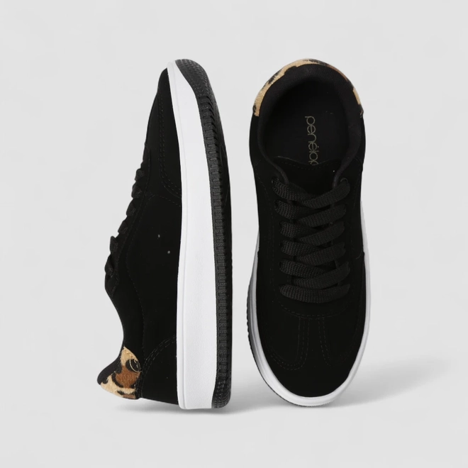 Tênis Casual Feminino Penélope Detalhe Onça Preto