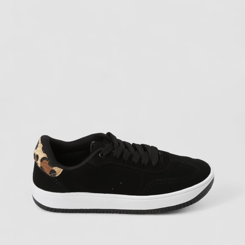 Tênis Casual Feminino Penélope Detalhe Onça Preto