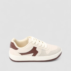 Tênis Casual Feminino Penélope Recorte Camurça Off White