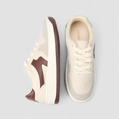 Tênis Casual Feminino Penélope Recorte Camurça Off White