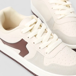 Tênis Casual Feminino Penélope Recorte Camurça Off White