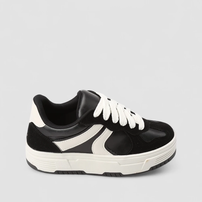 Tênis Casual Feminino Gabriela Recortes Camurça Preto