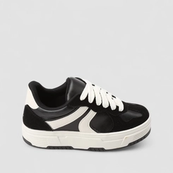 Tênis Casual Feminino Gabriela Recortes Camurça Preto