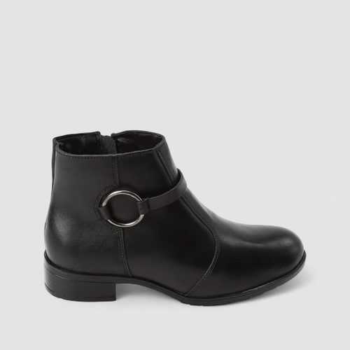 Ankle Boot Feminina Gabriela Detalhe Argola Couro Preto