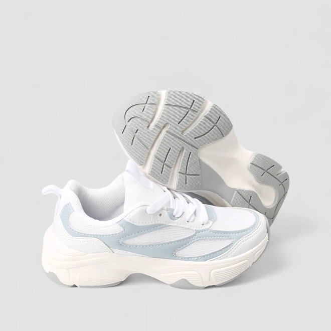 Tênis Casual Feminino Vertus Detalhes Azul Mesh Branco