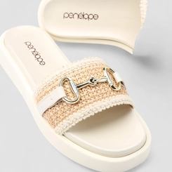 Tamanco Feminino Penélope Ráfia Enfeite Metálico Off White