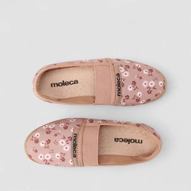 Sapatilha Feminina Moleca Detalhe Elástico Floral Nude