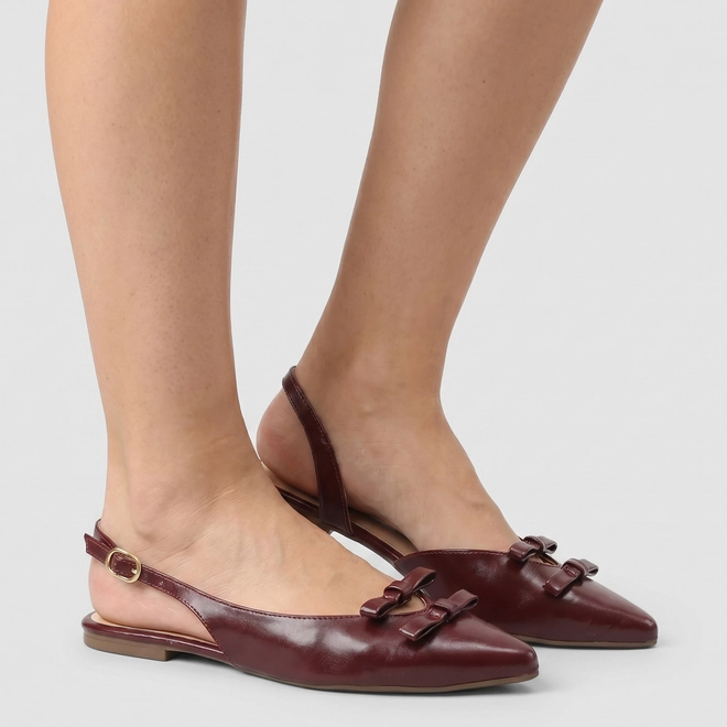 Sapatilha Slingback Feminino Penélope Detalhe Laços Vinho
