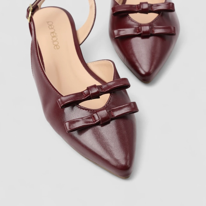 Sapatilha Slingback Feminino Penélope Detalhe Laços Vinho