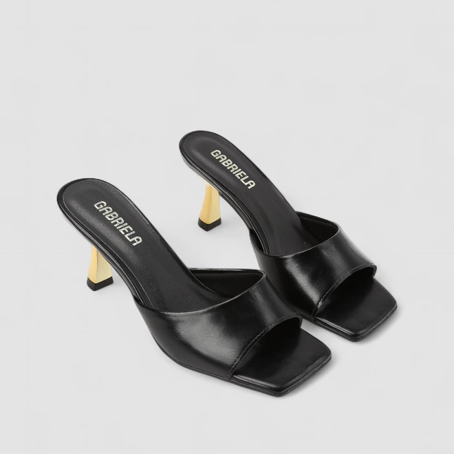 Tamanco Feminino Gabriela Salto Taça Dourado Preto