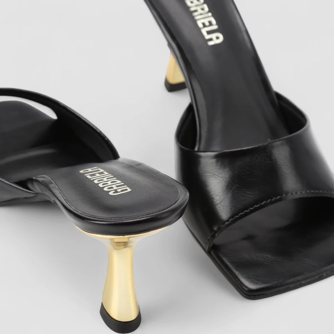 Tamanco Feminino Gabriela Salto Taça Dourado Preto