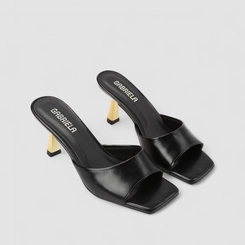 Tamanco Feminino Gabriela Salto Taça Dourado Preto