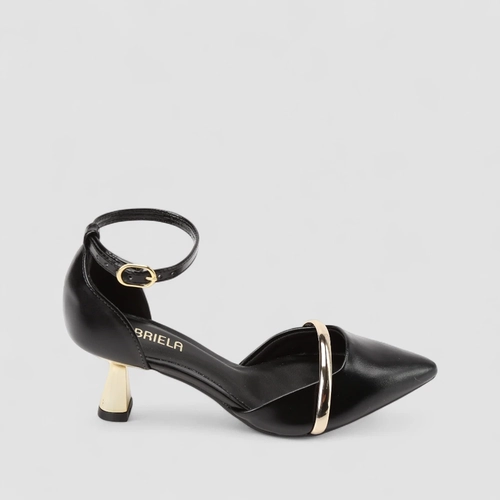 Scarpin Feminino Gabriela Salto Taça Tira Metalizada Preto