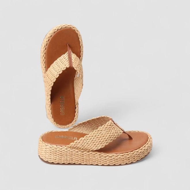 Tamanco Feminino Gabriela Flatform Rafia Marrom