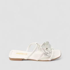 Rasteira Feminina Gabriela Detalhe Tachas & Flor Off White
