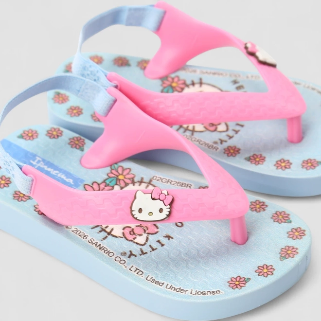 Chinelo Infantil Ipanema Hello Kitty Flores Azul