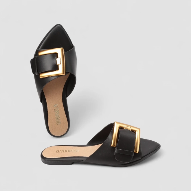 Rasteira Feminina Gabriela Detalhe Fivela Preto