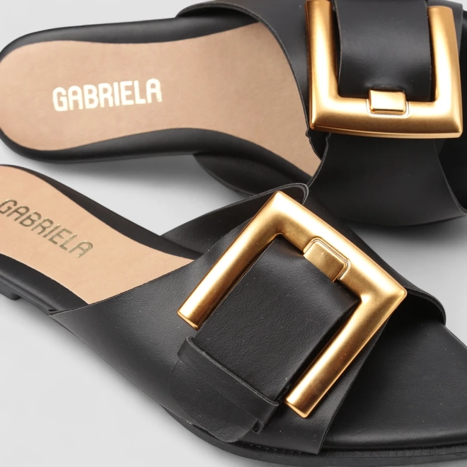Rasteira Feminina Gabriela Detalhe Fivela Preto