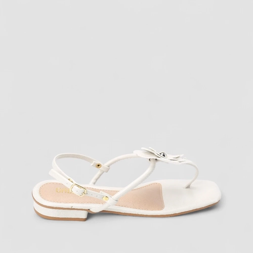 Sandália Rasteira Feminina Gabriela Detalhe Flor Metalizada Off White