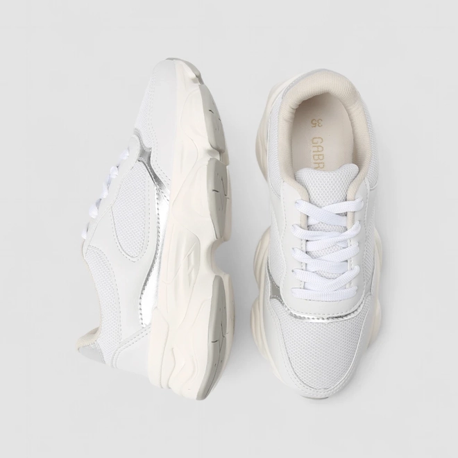 Tênis Casual Feminino Gabriela Recortes Metalizado Branco