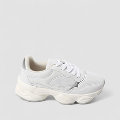Tênis Casual Feminino Gabriela Recortes Metalizado Branco