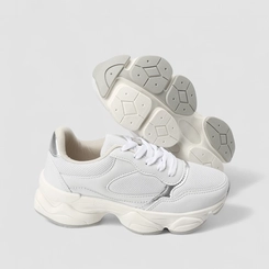 Tênis Casual Feminino Gabriela Recortes Metalizado Branco