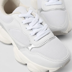 Tênis Casual Feminino Gabriela Recortes Metalizado Branco