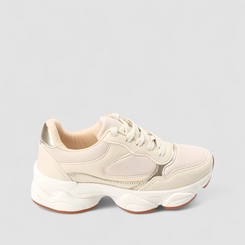Tênis Casual Feminino Gabriela Recorte Metalizado Off White