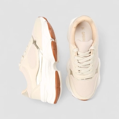 Tênis Casual Feminino Gabriela Recorte Metalizado Off White