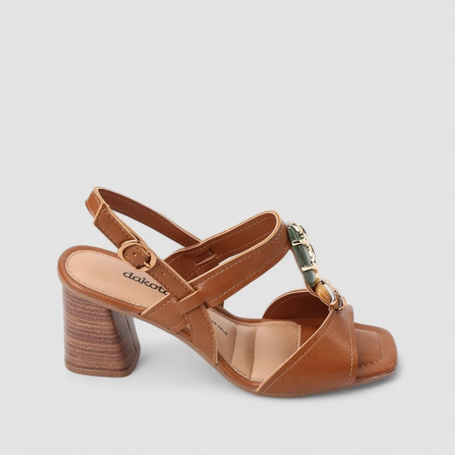 Sandália Feminina Dakota Fivela Detalhe Metalizado & Pedraria Caramelo