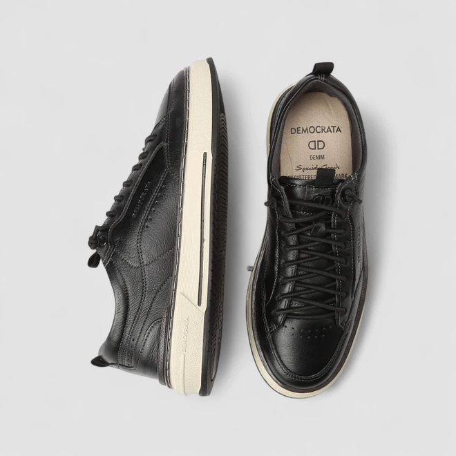 Tênis Casual Masculino Democrata Original Couro Preto