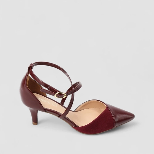 Scarpin Slingback Feminina Gabriela Camurça Tiras Entrelaçada Vinho