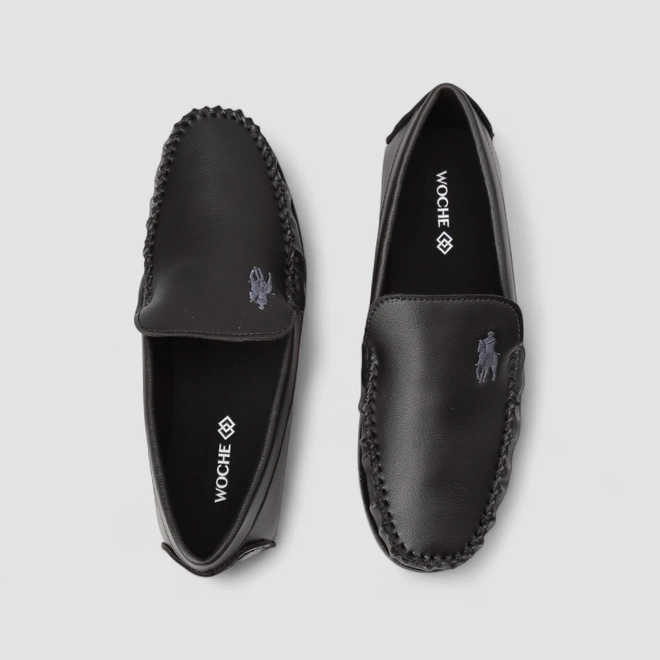 Mocassim Masculino Woche Detalhe Bordado Preto