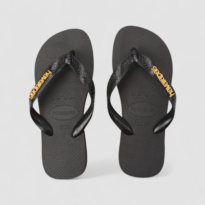 Chinelo Feminino Havaianas Original Logo Dourado Preto