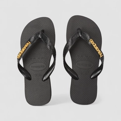 Chinelo Feminino Havaianas Original Logo Dourado Preto