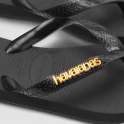 Chinelo Feminino Havaianas Original Logo Dourado Preto