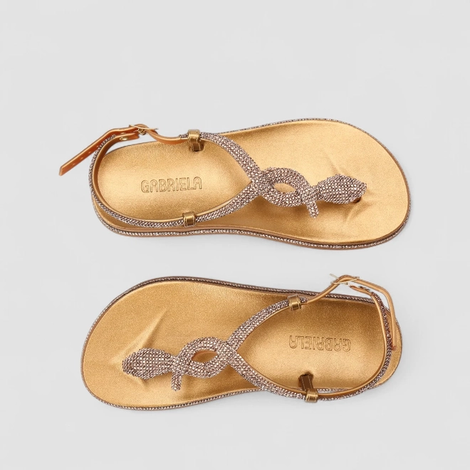 Sandália Feminina Gabriela Tira Strass Bronze