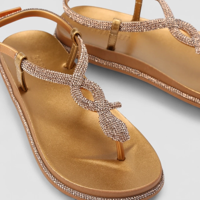 Sandália Feminina Gabriela Tira Strass Bronze