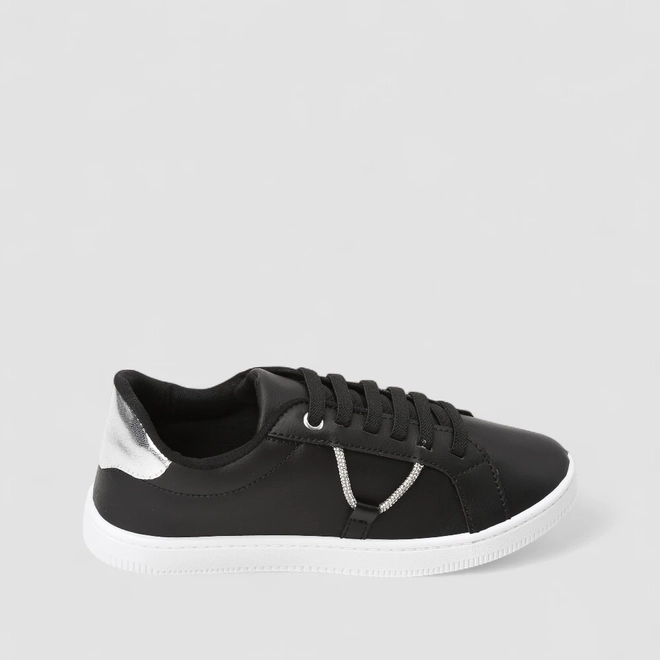 Tênis Casual Feminino Penélope Detalhe Strass Metalizado Preto