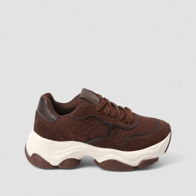 Tênis Chunky Feminino Gabriela Recorte Camurça Marrom