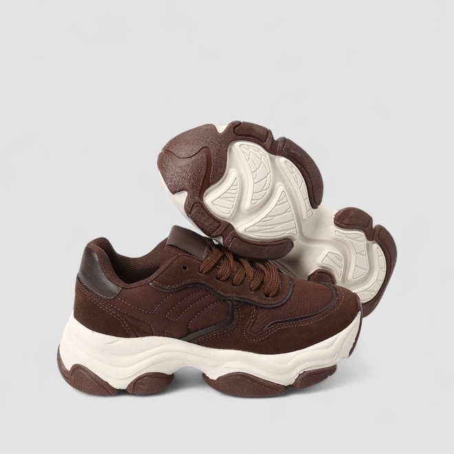 Tênis Chunky Feminino Gabriela Recorte Camurça Marrom