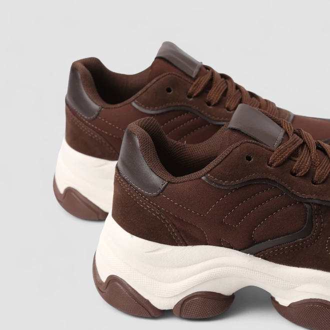 Tênis Chunky Feminino Gabriela Recorte Camurça Marrom