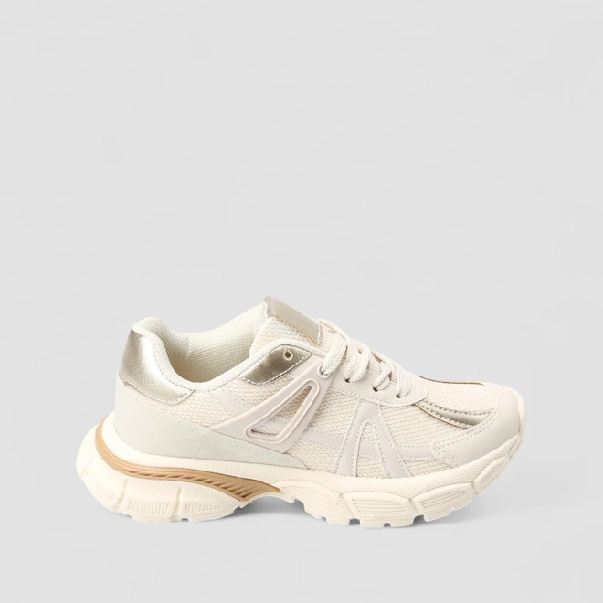 Tênis Casual Feminino Gabriela Detalhe Metalizado Off White