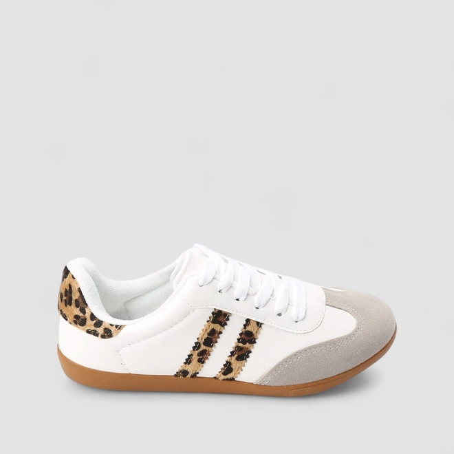Tênis Casual Feminino Penelope Detalhe Recorte Onça Branco