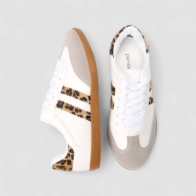 Tênis Casual Feminino Penelope Detalhe Recorte Onça Branco