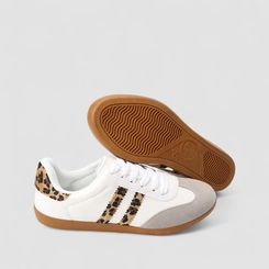 Tênis Casual Feminino Penelope Detalhe Recorte Onça Branco