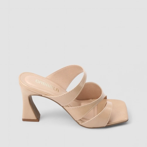 Tamanco Feminino Gabriela Salto Flare Tira Estilizada Nude