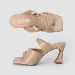 Tamanco Feminino Gabriela Salto Flare Tira Estilizada Nude